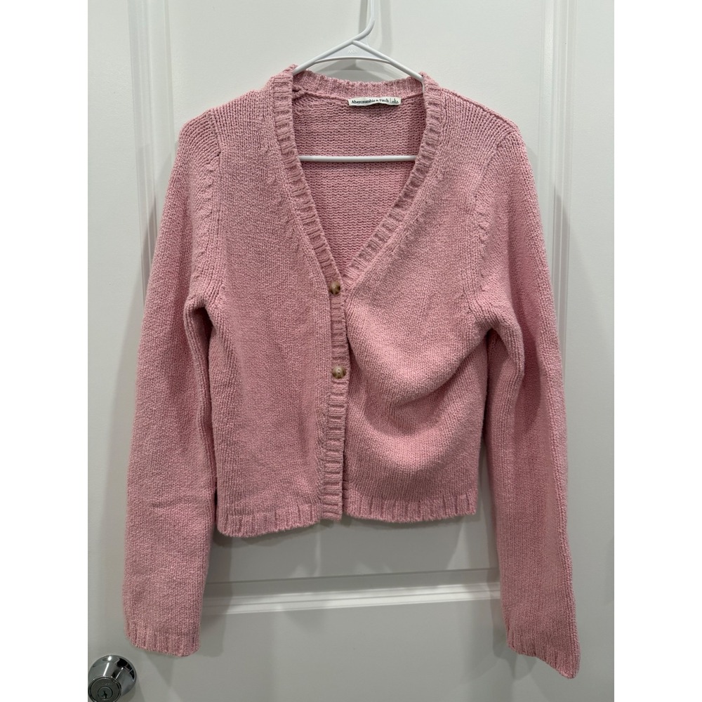 Abercrombie & Fitch Pink Shaker Knit V-Neck Cardigan Sweater Womens Large